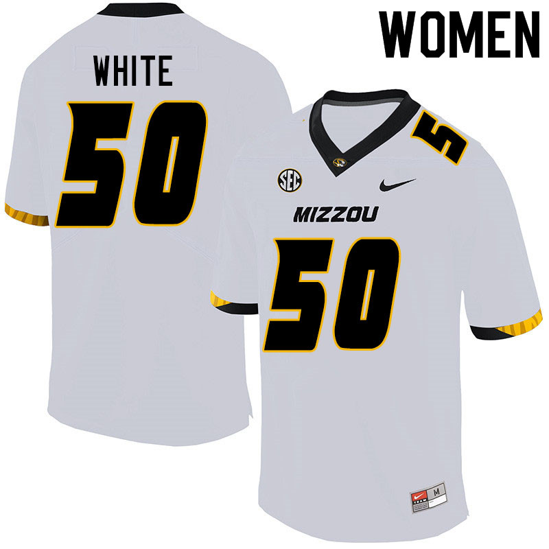 Women #50 Hyrin White Missouri Tigers College Football Jerseys Sale-White